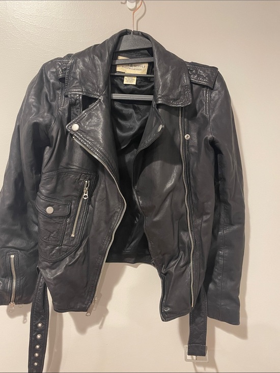 Ralph Lauren Jackets & Blazers - Ralph Lauren Black Leather Moto Jacket with Belted Hem
